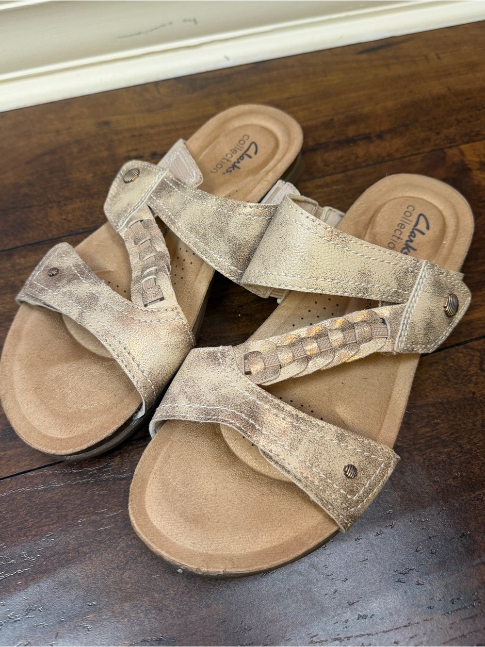 Clarks Collection Leather Slide Sandals- April Raelyn Size 8.5 Bronze